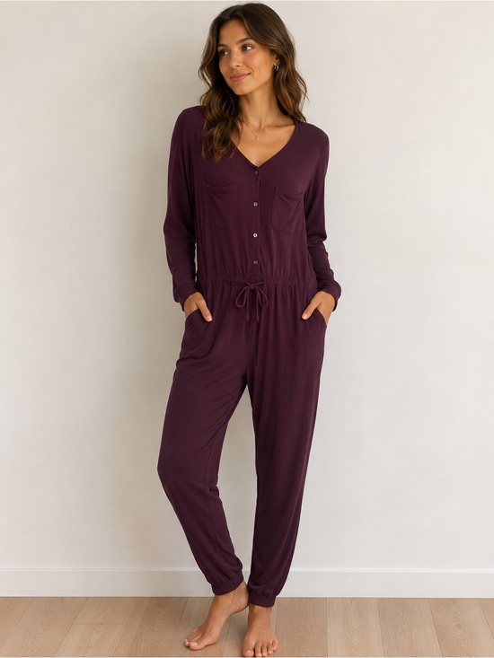 Lively Pants - Lively Deep Plum V-Neck Jumpsuit Size XL